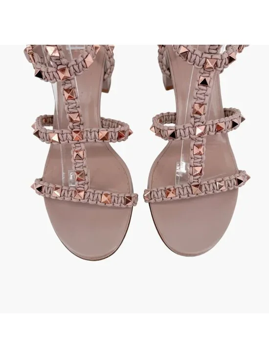 Valentino Garavani Rockstud Braided Caged Block Heel Sandals Beige Size 40 US 10 - Picture 3 of 15